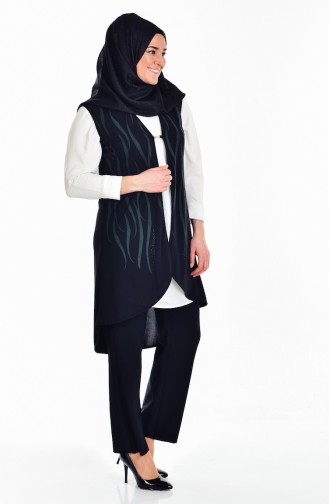 Gilet Pierre İmprimé Grande Taille 4740-02 Noir Vert 4740-02