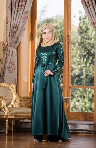 Green Hijab Evening Dress 1628-04