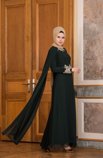 Robe de Soirée en mousseline Détail Perles 52674-03 Vert 52674-03