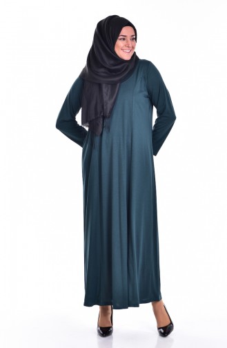 فستان مُزين بتفاصيل بمقاسات كبيرة 4436-07 لون أخضر 4436-07