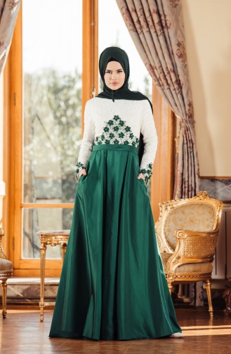 Emerald Green Hijab Evening Dress 7174-02