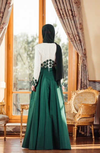 Emerald Green Hijab Evening Dress 7174-02