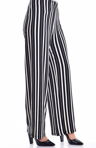 Bislife Striped Wide Leg Pants 7054A-01 Black Light Beige 7054A-01