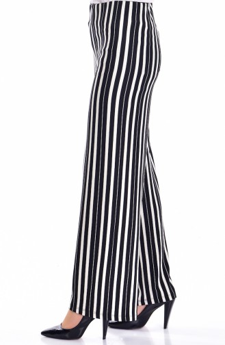 Bislife Striped Wide Leg Pants 7054A-01 Black Light Beige 7054A-01