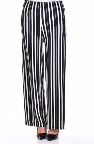 Bislife Striped Wide Leg Pants 7054A-01 Black Light Beige 7054A-01