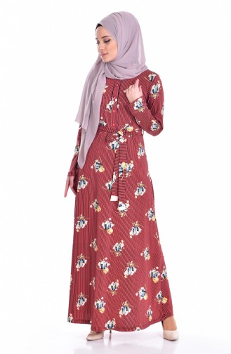 Hijab Kleid mit Gürtel 5141-01 Weinrot 5141-01
