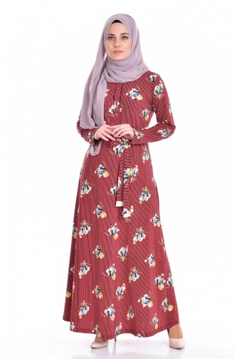 Hijab Kleid mit Gürtel 5141-01 Weinrot 5141-01