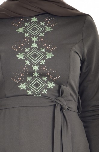 Embroidered Belt Dress 1861-05 Khaki 1861-05