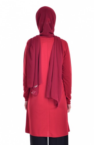 Dantelli İşlemeli Tunik 7577-02 Koyu Kırmızı
