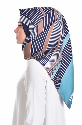 Striped Twill Scarf 503144-04 Almond Green Navy Blue 04