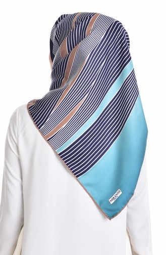 Striped Twill Scarf 503144-04 Almond Green Navy Blue 04