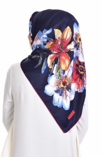 Patterned Rayon Scarf 503146-19 Navy Blue Red 19