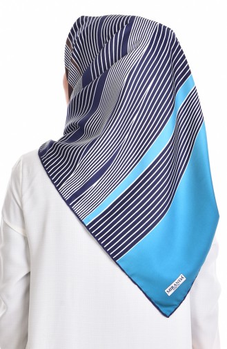 Striped Twill Scarf 503144-02 Oil Navy Blue 02