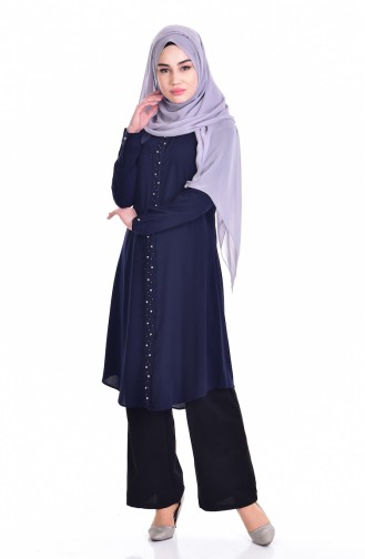 Tunic with Pearls 1207-04 Navy Blue 1207-04