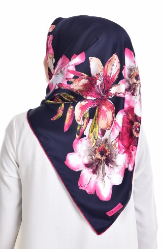 Patterned Rayon Scarf 503146-17 Navy Blue Cherry 17
