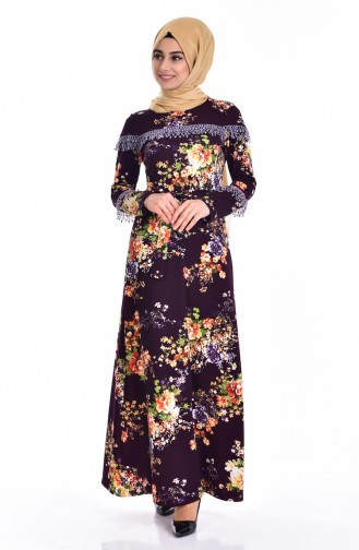 Patterned Dress with Belt 4113-01 Purple 4113-01