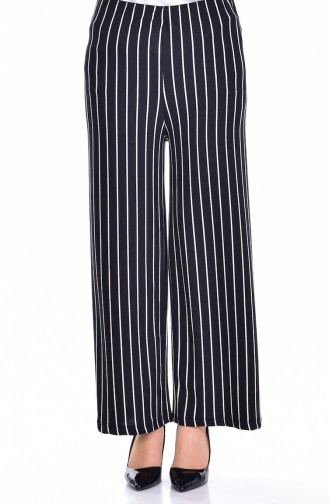 Pantalon Pattes Large a Rayure 7054-01 Noir 7054-01