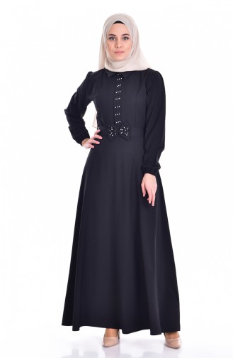 Dress with Belt and Pearls 1850-03 Black 1850-03