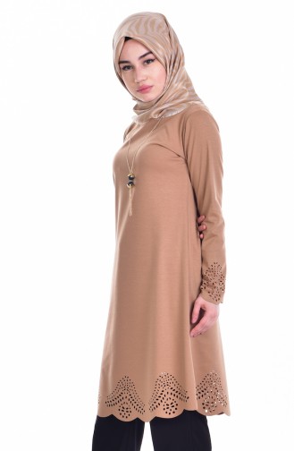 Laser Cut Tunic with Necklace 0657-03 Camel 0657-03