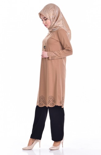Laser Cut Tunic with Necklace 0657-03 Camel 0657-03