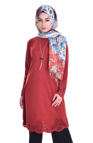 Laser Cut Tunic with Necklace 0657-01 Red Tile 0657-01