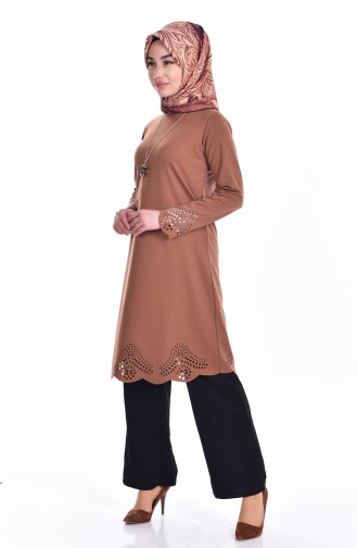 Laser Cut Tunic with Necklace 0657-06 Dark Tobacco 0657-06