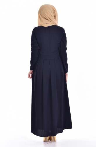 EFE Buttoned Pleated Dress 0122-03 Navy Blue 0122-03