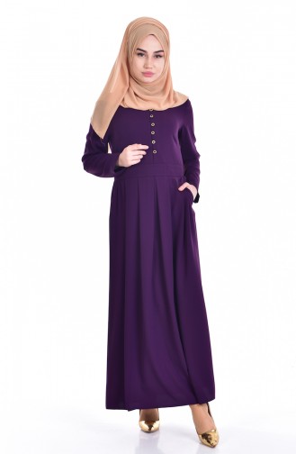 Gefalltetes Kleid mit Knopf 0122-02 Lila 0122-02