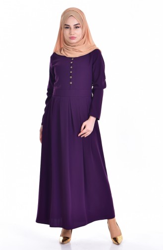 Gefalltetes Kleid mit Knopf 0122-02 Lila 0122-02