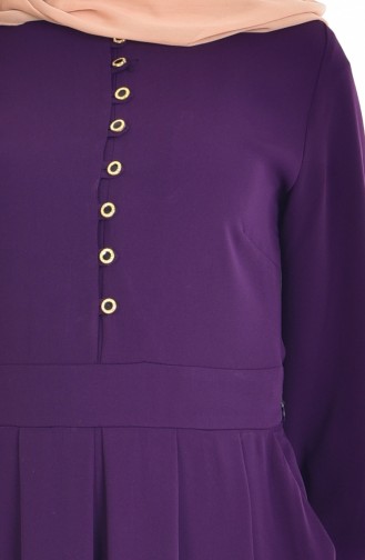 Düğmeli Pileli Elbise 0122-02 Mor 0122-02
