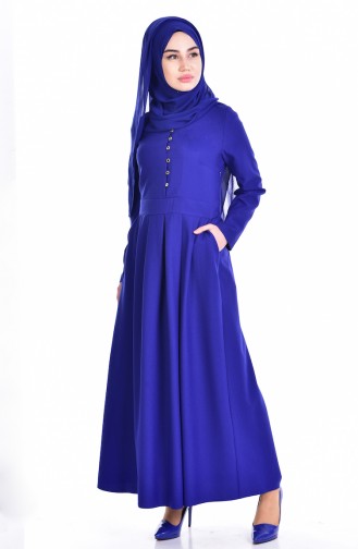 Buttoned Pleated Dress 0113-03 Saxe Blue 0113-03