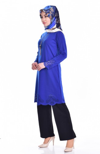 Laser Cut Tunic with Necklace 0657-05 Saxe Blue 0657-05