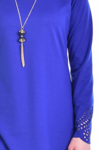 Laser Cut Tunic with Necklace 0657-05 Saxe Blue 0657-05