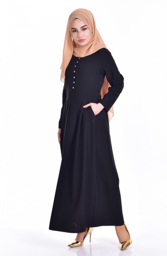 Robe Plissée à Boutons 0113-01 Noir 0113-01