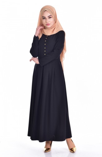 Hijab Kleid mit Knopf 0113-01 Schwarz 0113-01