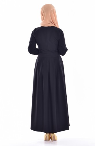 Robe Plissée à Boutons 0113-01 Noir 0113-01