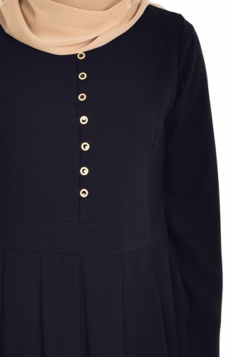 Düğmeli Pileli Elbise 0122-01 Siyah 0122-01
