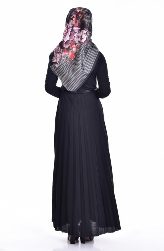 Kemerli Piliseli Elbise 3681-06 Siyah