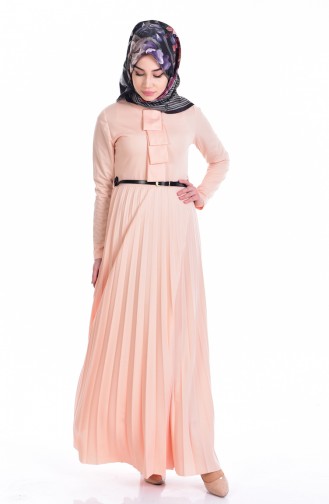 Pleated Dress with Belt 3681-05 Salmon 3681-05