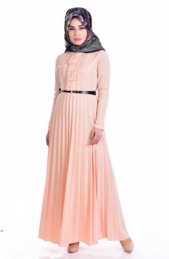 Pleated Dress with Belt 3681-05 Salmon 3681-05