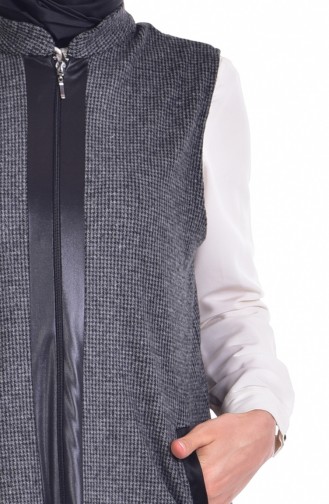 Leather Detailed Vest 7002-01 Anthracite 7002-01
