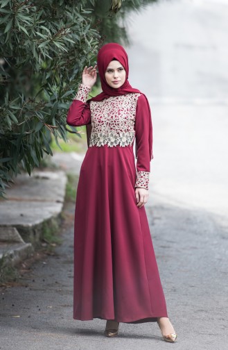 Laced Evening Dress 3019-02 Claret Red 3019-02