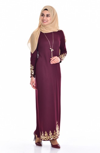 Claret Red Hijab Dress 3326-02