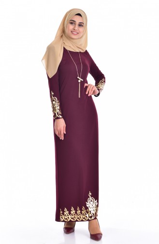 Claret Red Hijab Dress 3326-02