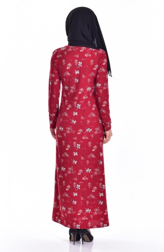Çiçek Desenli Örme Krep Elbise 2906-01 Bordo