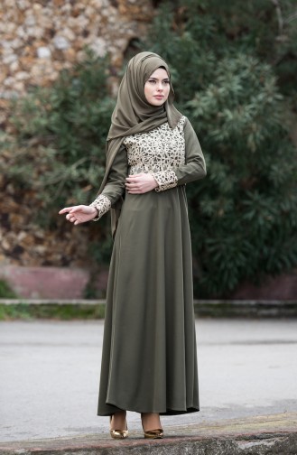 Khaki Hijab Evening Dress 3019-06