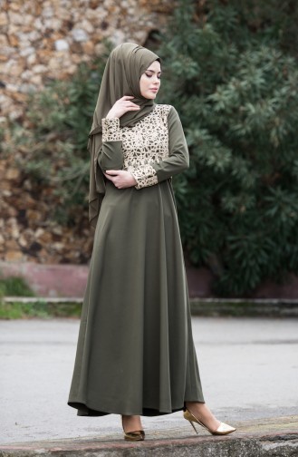 Khaki Hijab Evening Dress 3019-06