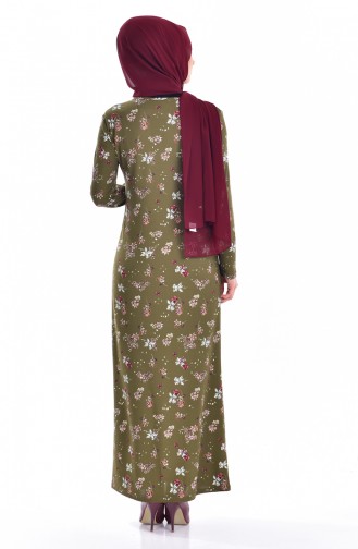 Flower Patterned Knitted Crepe Dress 2906-03 Khaki 2906-03