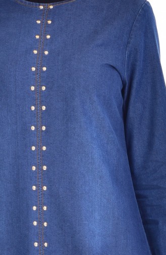Taş Detaylı Kot Elbise 1613-01 Lacivert