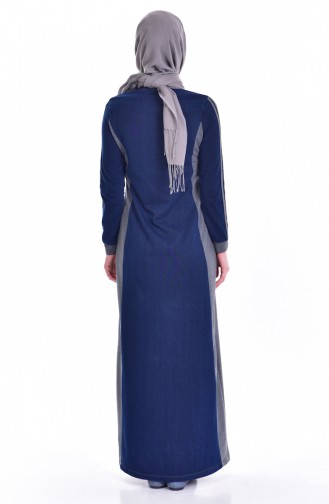 Zipper Detailed Denim Dress 1680-01 Navy Blue 1680-01